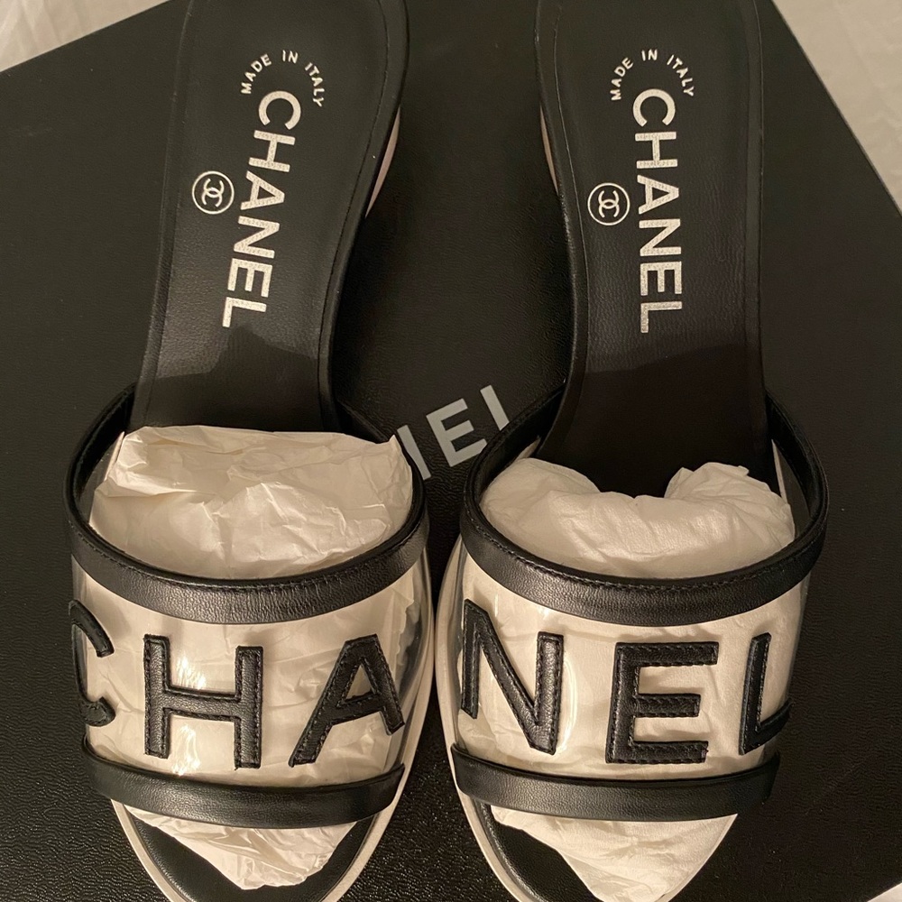 100% Authentic Chanel Pool Mules Clear PVC 35.5
